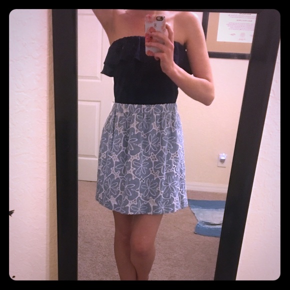 SOLD-Navy and chambray Lilly, floral eyelets - Picture 2 of 5